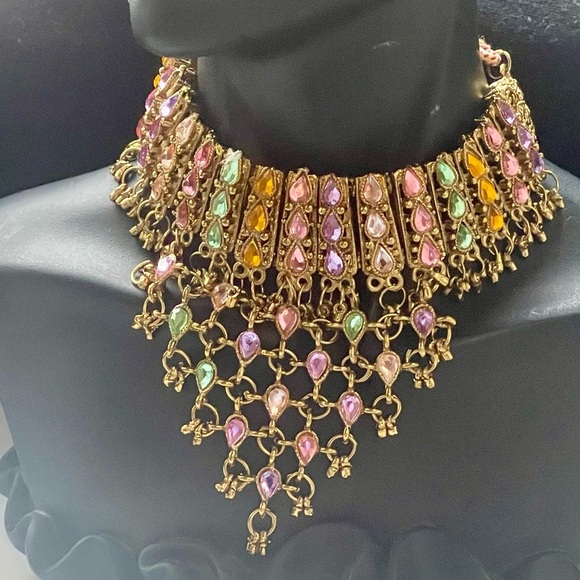 Colorful Kundan Statement Choker Necklace - Picture 1 of 3